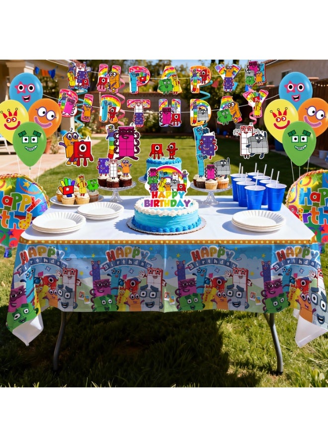FRUITFUL PARTY 35pcs Numberblocks Birthday Party Decorations - Number Blocks Balloons Banner Tablecloth Cupcake Toppers etc Decoration Set Numberblocks Birthday Party Supplies - Image 4